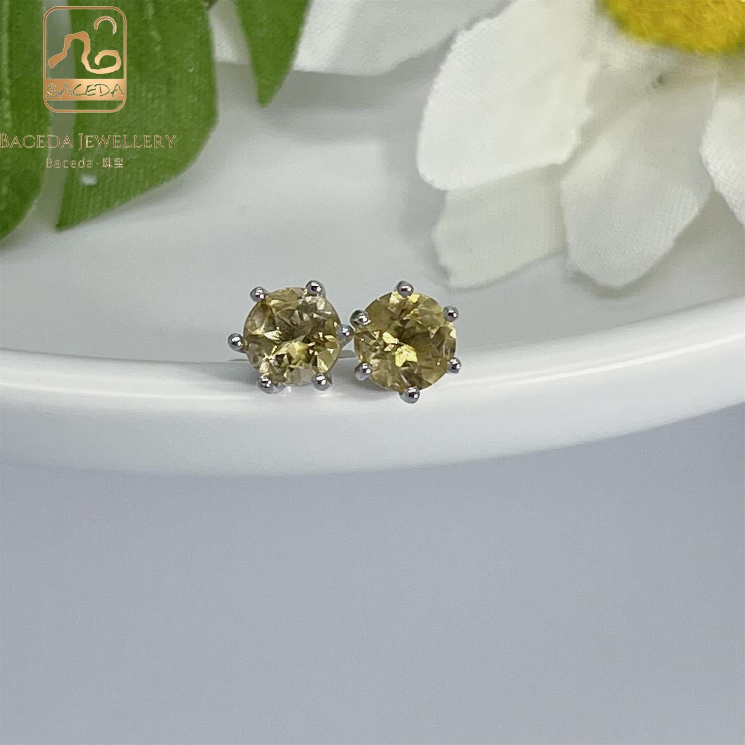 Baceda S925 Earrings 6 Claw design with lock and certificate