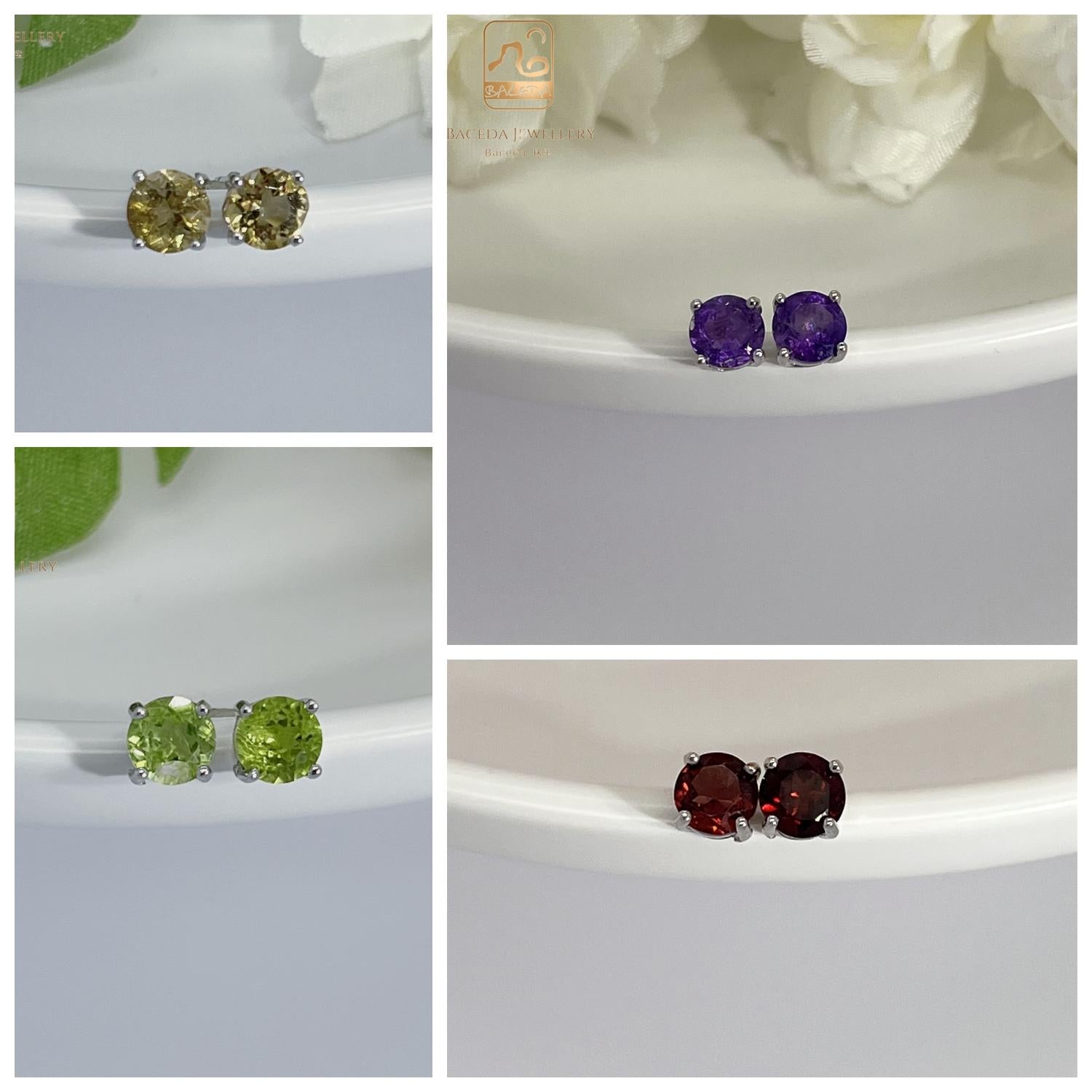 Baceda S925 Earrings 4 Claw daily design amethyst peridot citrine garnet topaz with lock and certificate
