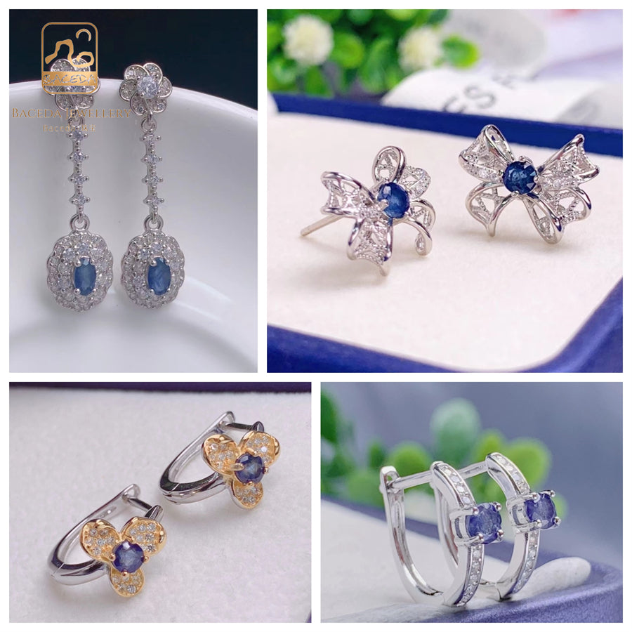 Sapphire Earrings English Lock Stub Earring Butterfly Hook S925 Sterling Silver