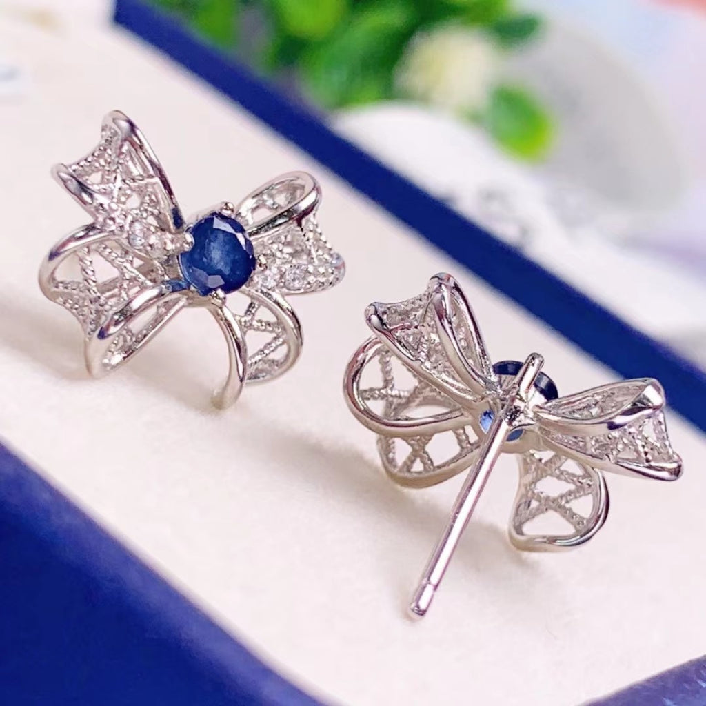 Sapphire Earrings English Lock Stub Earring Butterfly Hook S925 Sterling Silver