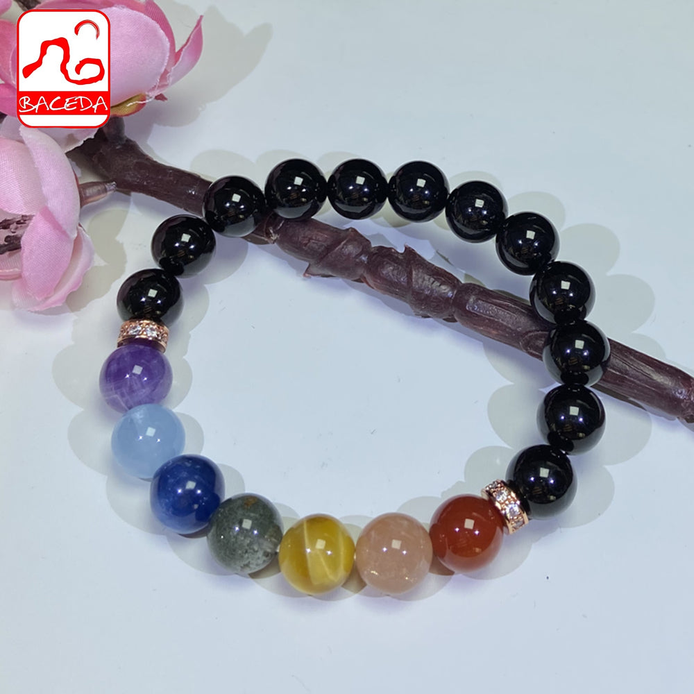 Baceda Nature Stone 7 Chakras DIY Bracelet For Men and Women 16cm with Gift Box