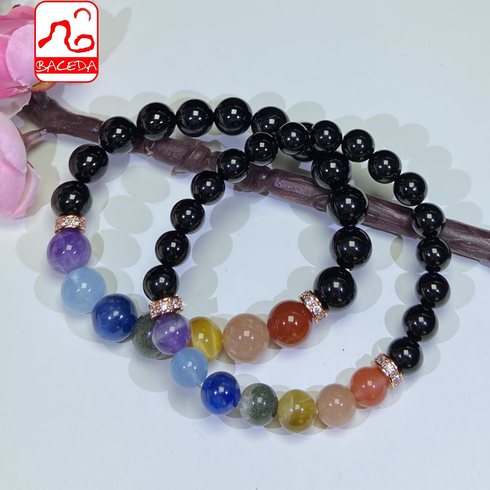 Baceda Nature Stone 7 Chakras DIY Bracelet For Men and Women 16cm with Gift Box