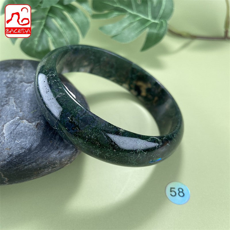 Baceda Natural Crystal Natural Green Agate Moss Agate Bangle for women with certificate and gift box