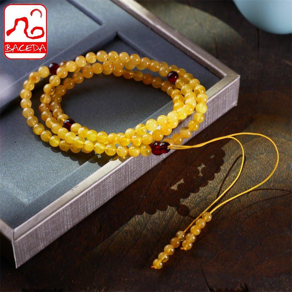 Baceda Natural Amber Buddha 108 beads necklace Honey Amber Golden oil Amber the Baltic Amber 3 laps bracelets with certificate and gift box