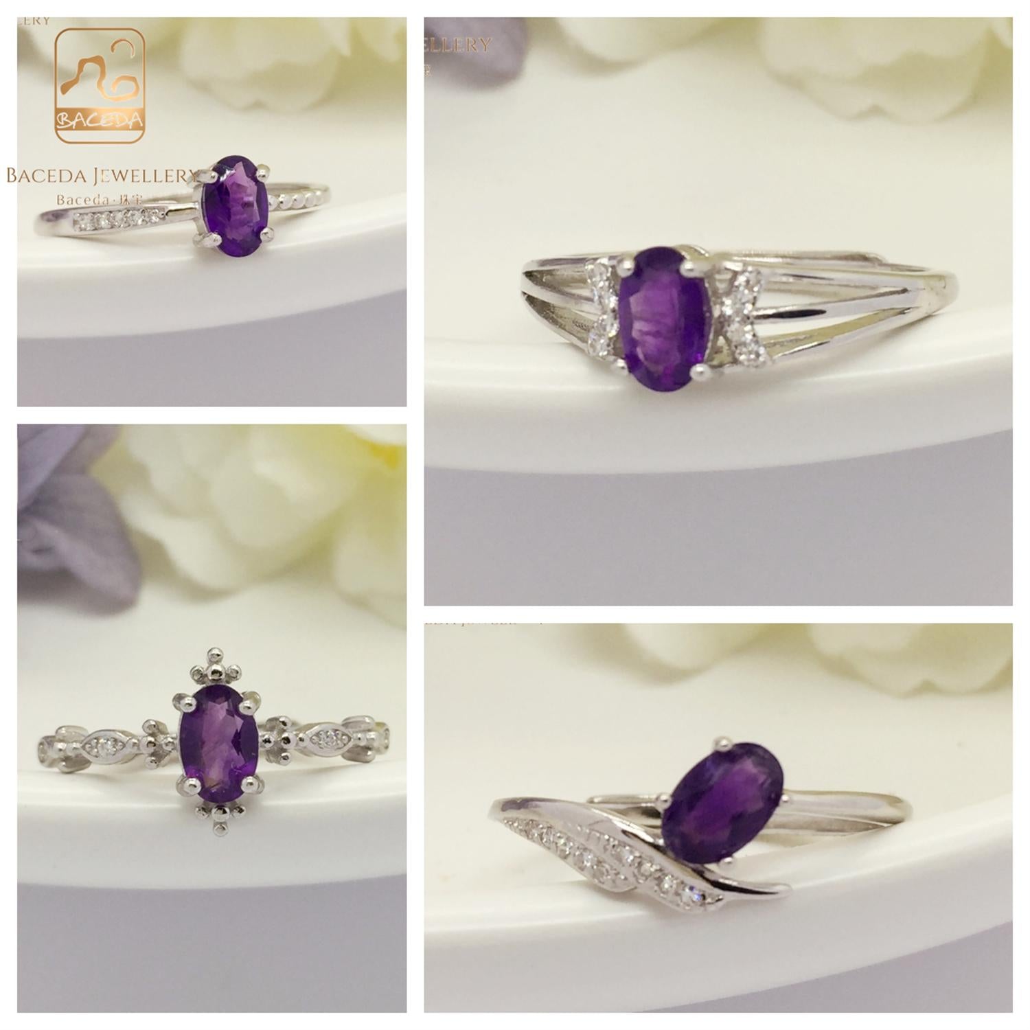 No.A-E Baceda Amethyst S925 Ring adjustable/free size with certificate