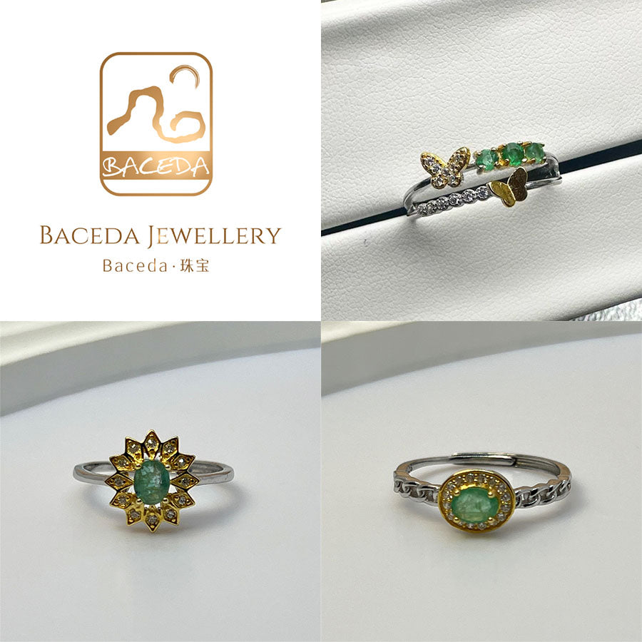 Emerald Ring Crown Butterfly Cute Design S925 Silver Sterling Adjustable Size Rings Jewellery