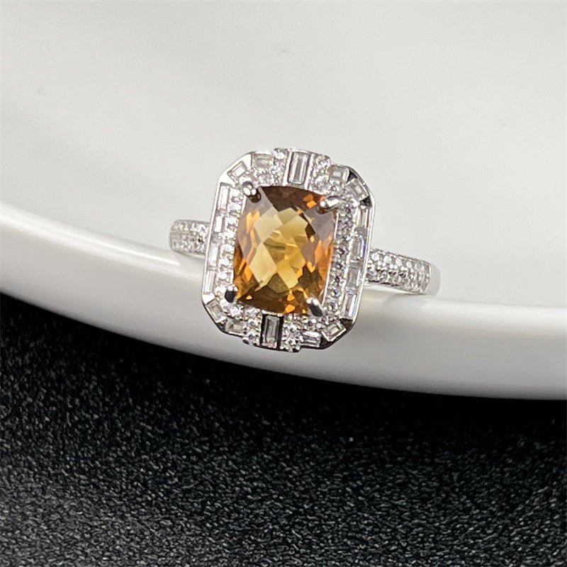 Citrine ring S925 sterling silver adjustable 8x8mm 7x9mm
