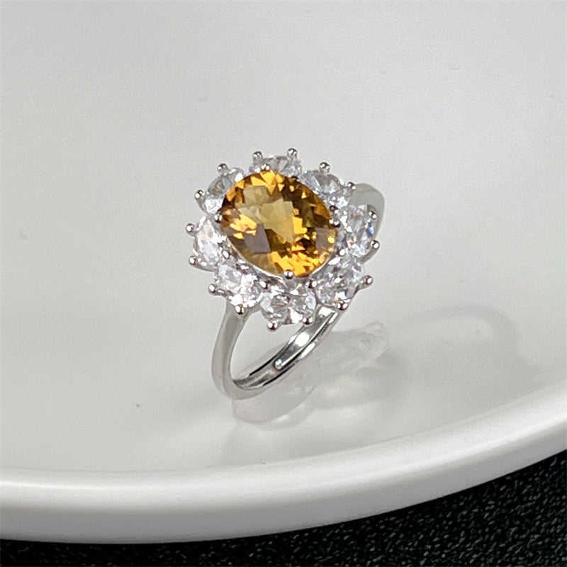 Citrine ring S925 sterling silver adjustable 8x8mm 7x9mm
