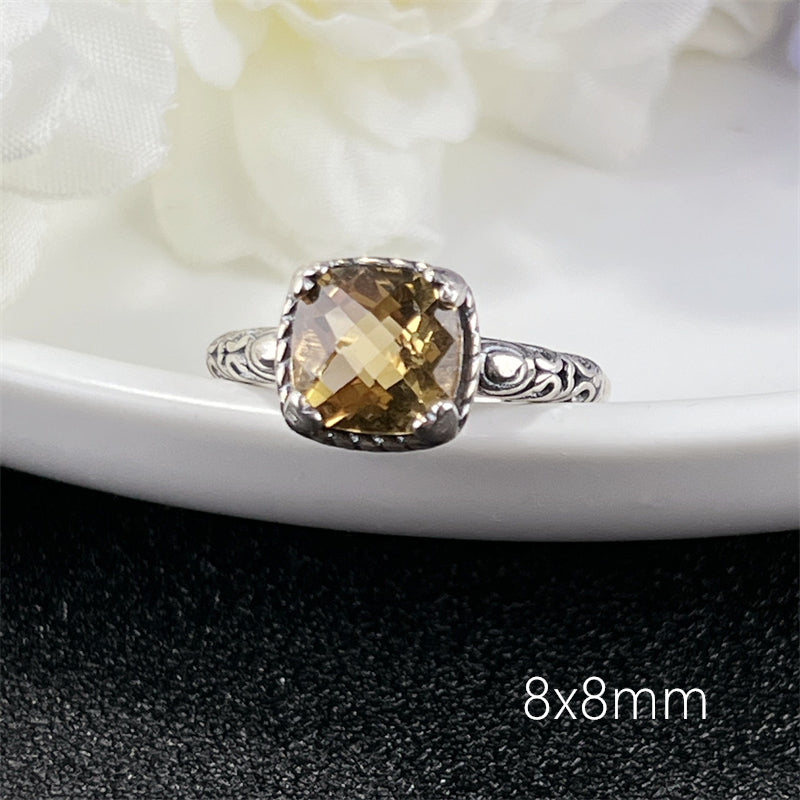 Citrine ring S925 sterling silver adjustable 8x8mm 7x9mm