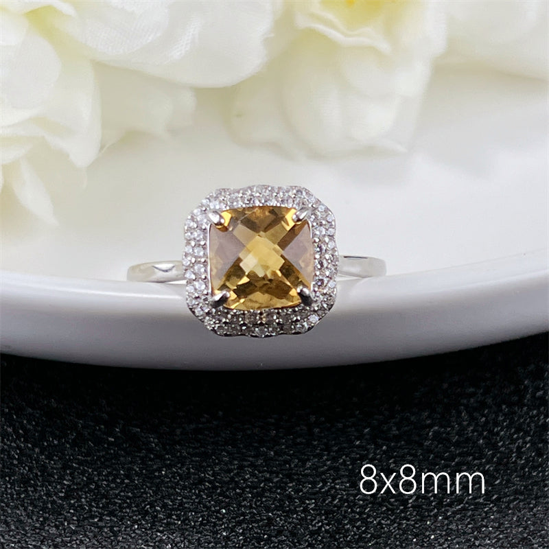 Citrine ring S925 sterling silver adjustable 8x8mm 7x9mm