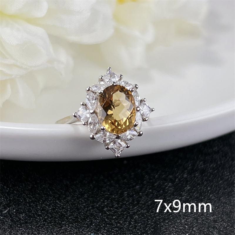 Citrine ring S925 sterling silver adjustable 8x8mm 7x9mm