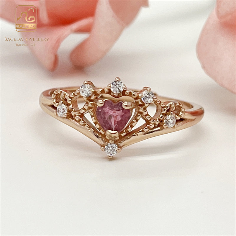 Baceda colorful Tourmaline ring heart crown drop shape Gemstone pink yellow blue green Tourmaline S925 silver rings