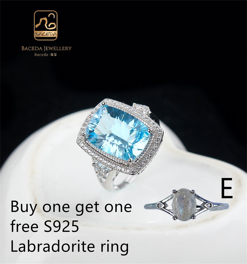 buy one get one free Labradorite ring Blue Topaz ring big stone 12x16mm 10x11mm S925 silver ring adjustable Pink Royal Blue Luxurious