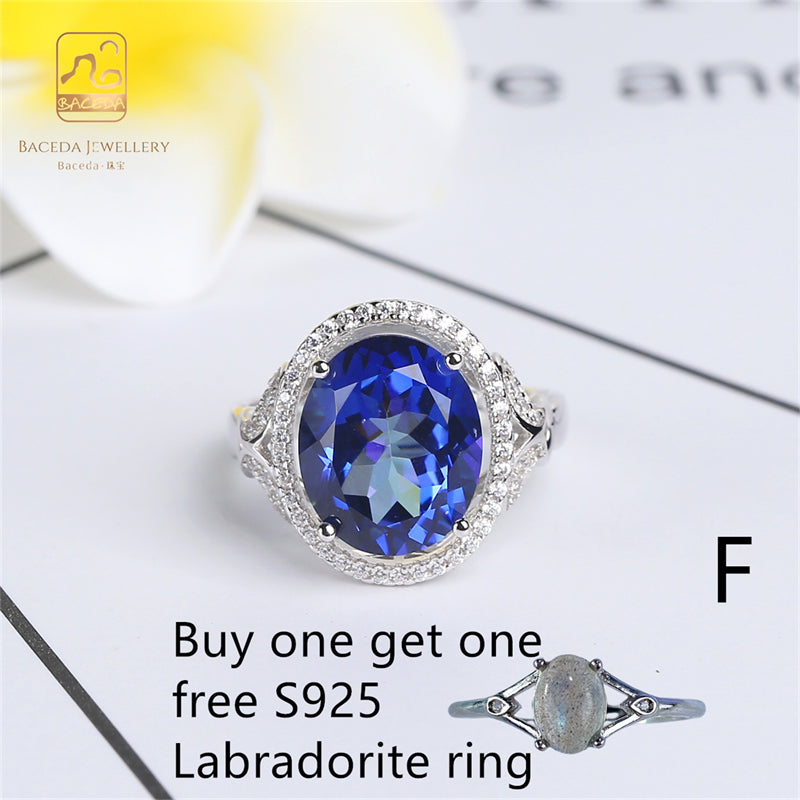 buy one get one free Labradorite ring Blue Topaz ring big stone 12x16mm 10x11mm S925 silver ring adjustable Pink Royal Blue Luxurious