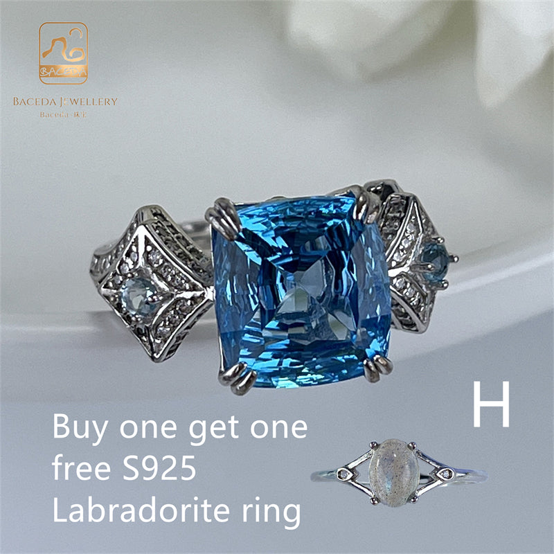 buy one get one free Labradorite ring Blue Topaz ring big stone 12x16mm 10x11mm S925 silver ring adjustable Pink Royal Blue Luxurious