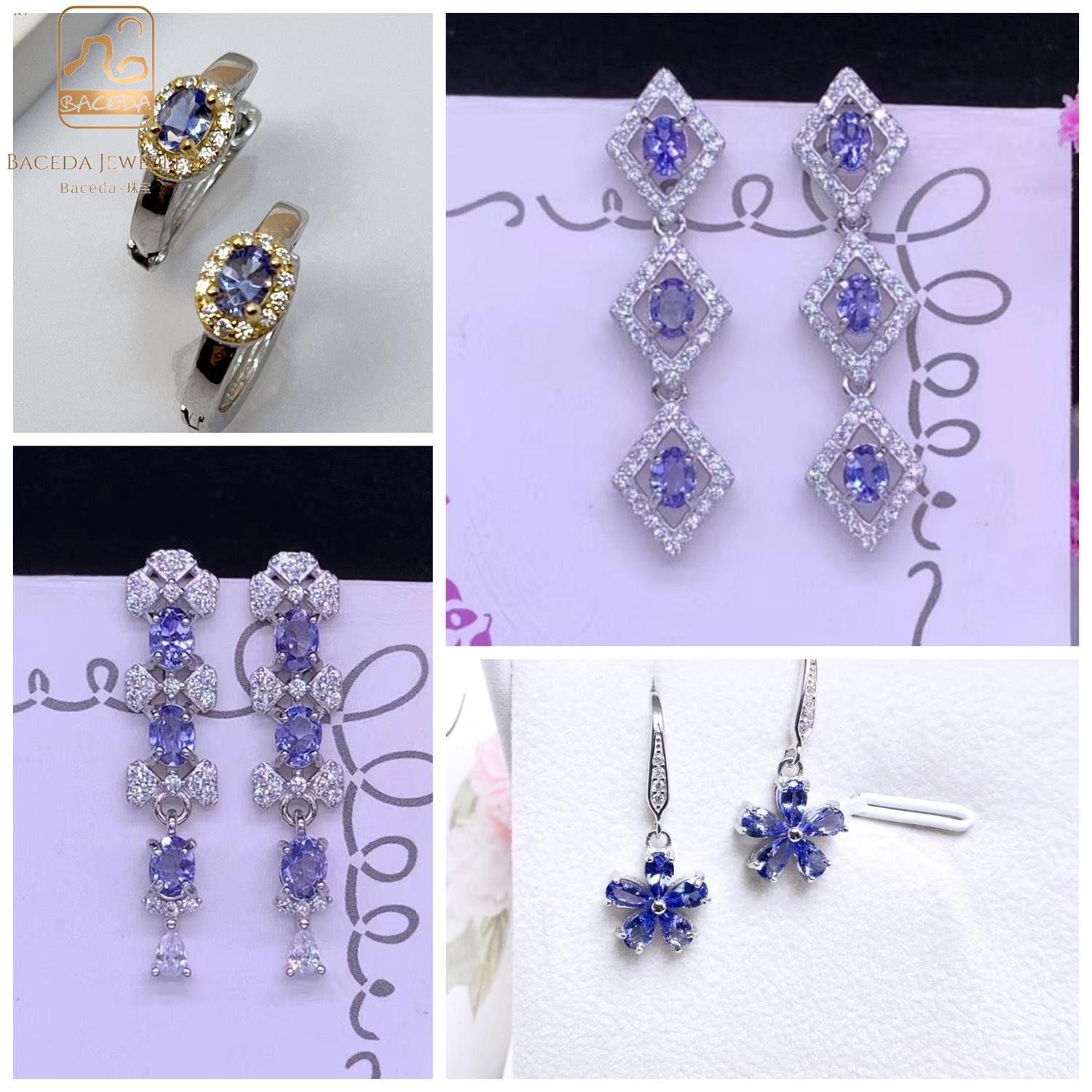 Baceda Tanzanite S925 Silver Earrings Special-Shaped