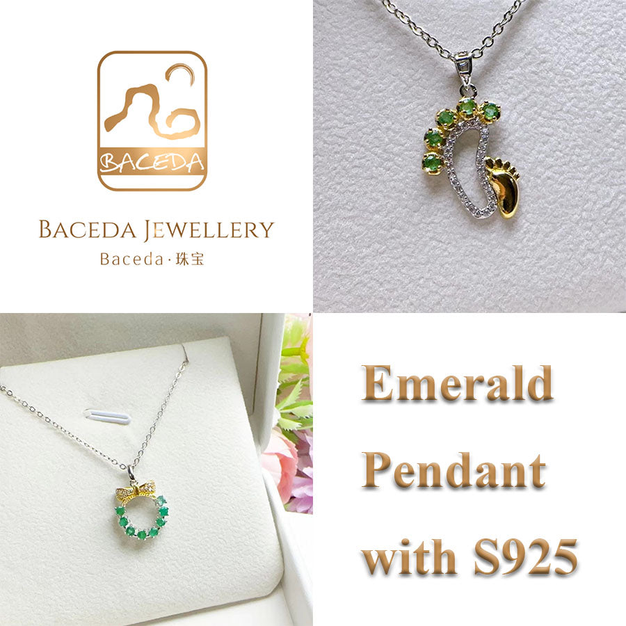 Emerald Pendant S925 Silver Sterling Pendants Round Bowknot Cute Design Jewellery Copper Chain