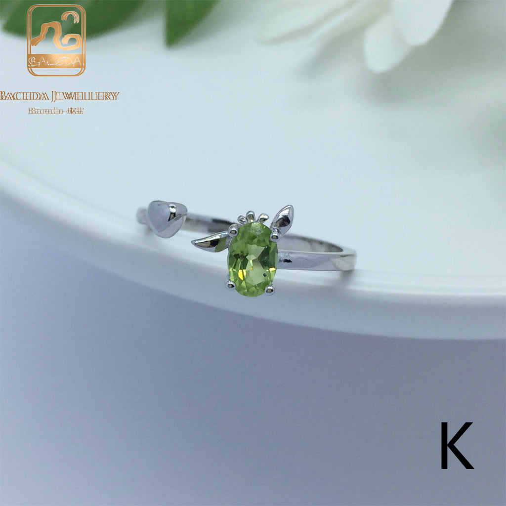 No.F-K Baceda natural Peridot S925 Ring adjustable/free size with certificate
