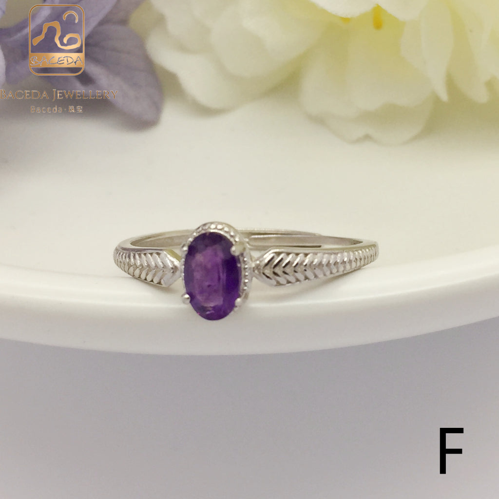 No.F-J  Baceda natural Amethyst S925 Ring adjustable/free size with certificate
