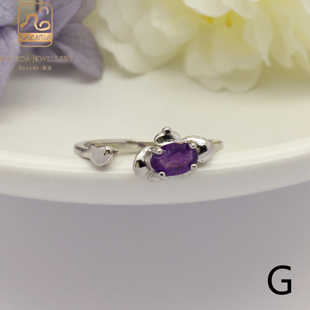 No.F-J  Baceda natural Amethyst S925 Ring adjustable/free size with certificate