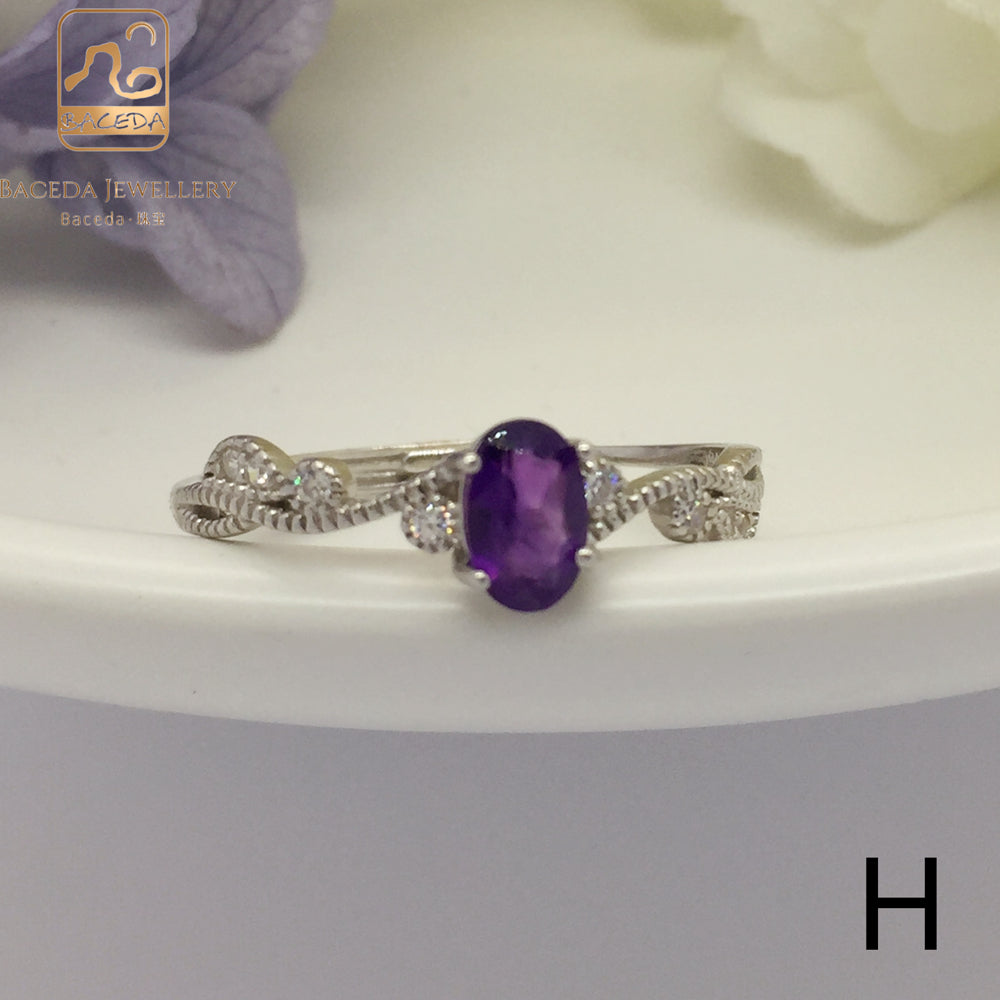 No.F-J  Baceda natural Amethyst S925 Ring adjustable/free size with certificate