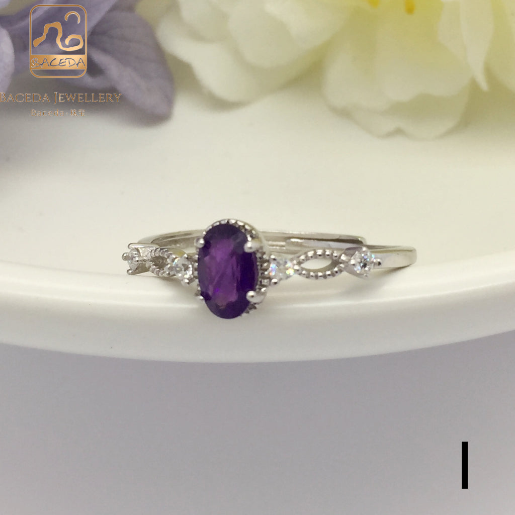 No.F-J  Baceda natural Amethyst S925 Ring adjustable/free size with certificate