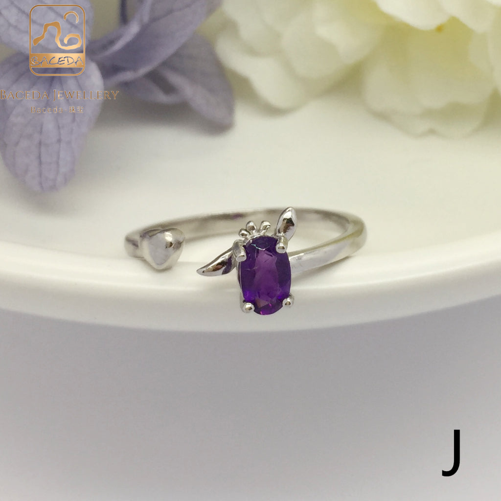 No.F-J  Baceda natural Amethyst S925 Ring adjustable/free size with certificate