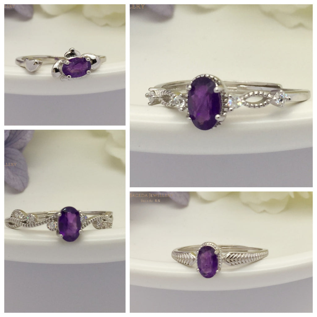 No.F-J  Baceda natural Amethyst S925 Ring adjustable/free size with certificate