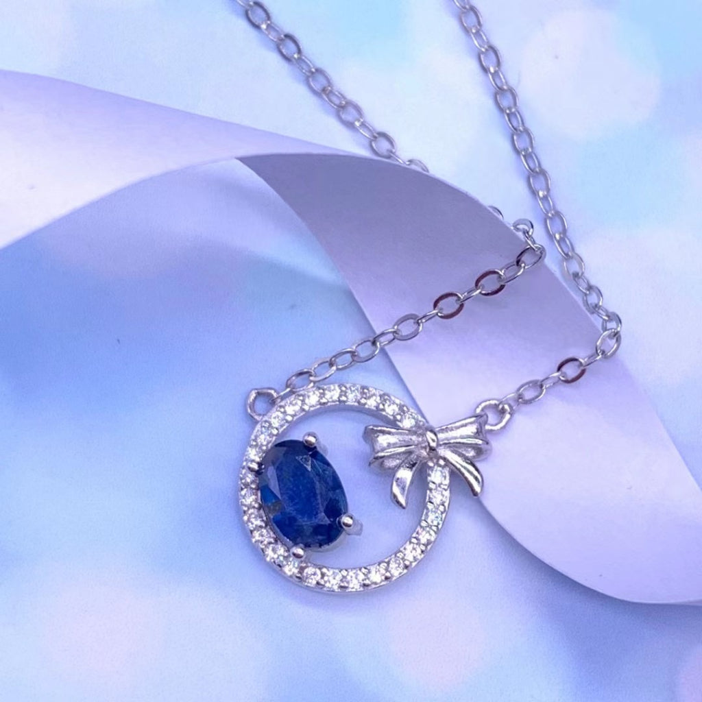 Dây chuyền Sapphire xanh hình con bướm S925 Dây chuyền bạc