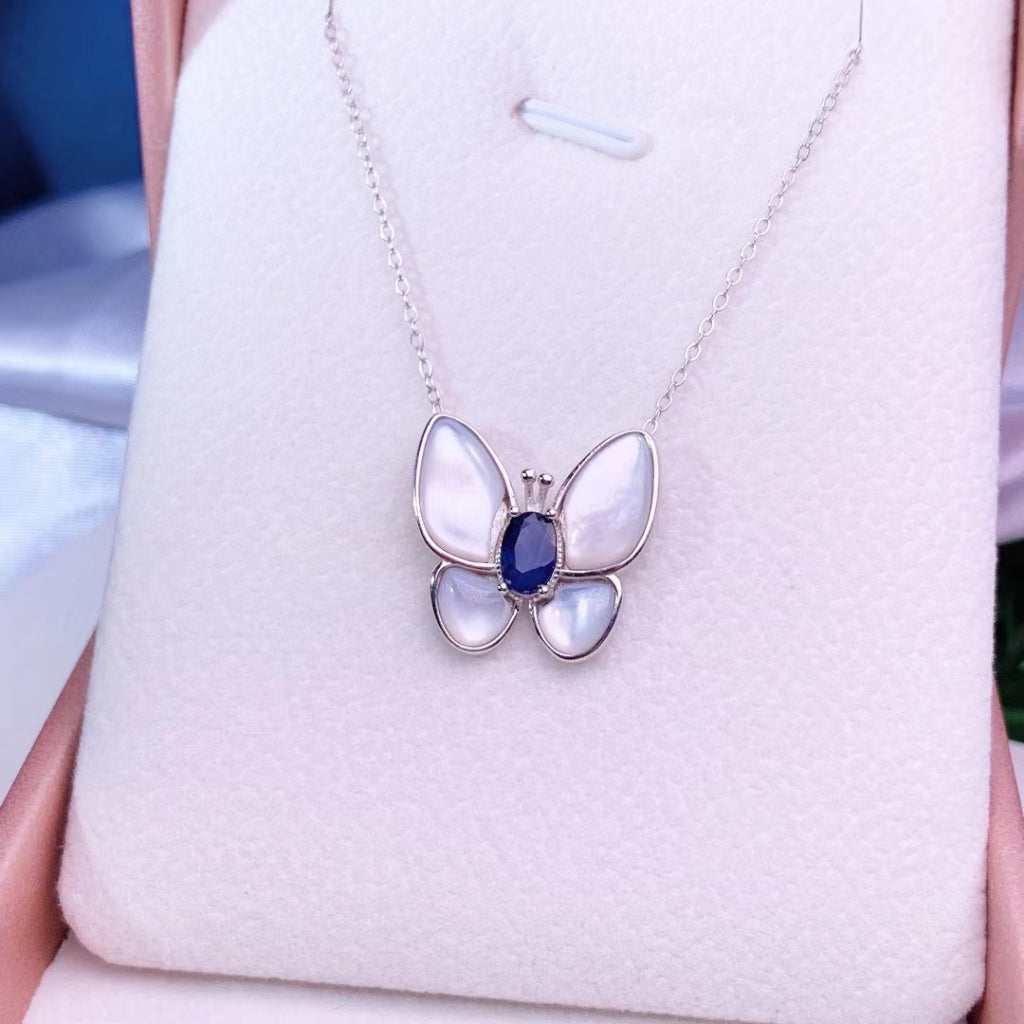 Dây chuyền Sapphire xanh hình con bướm S925 Dây chuyền bạc