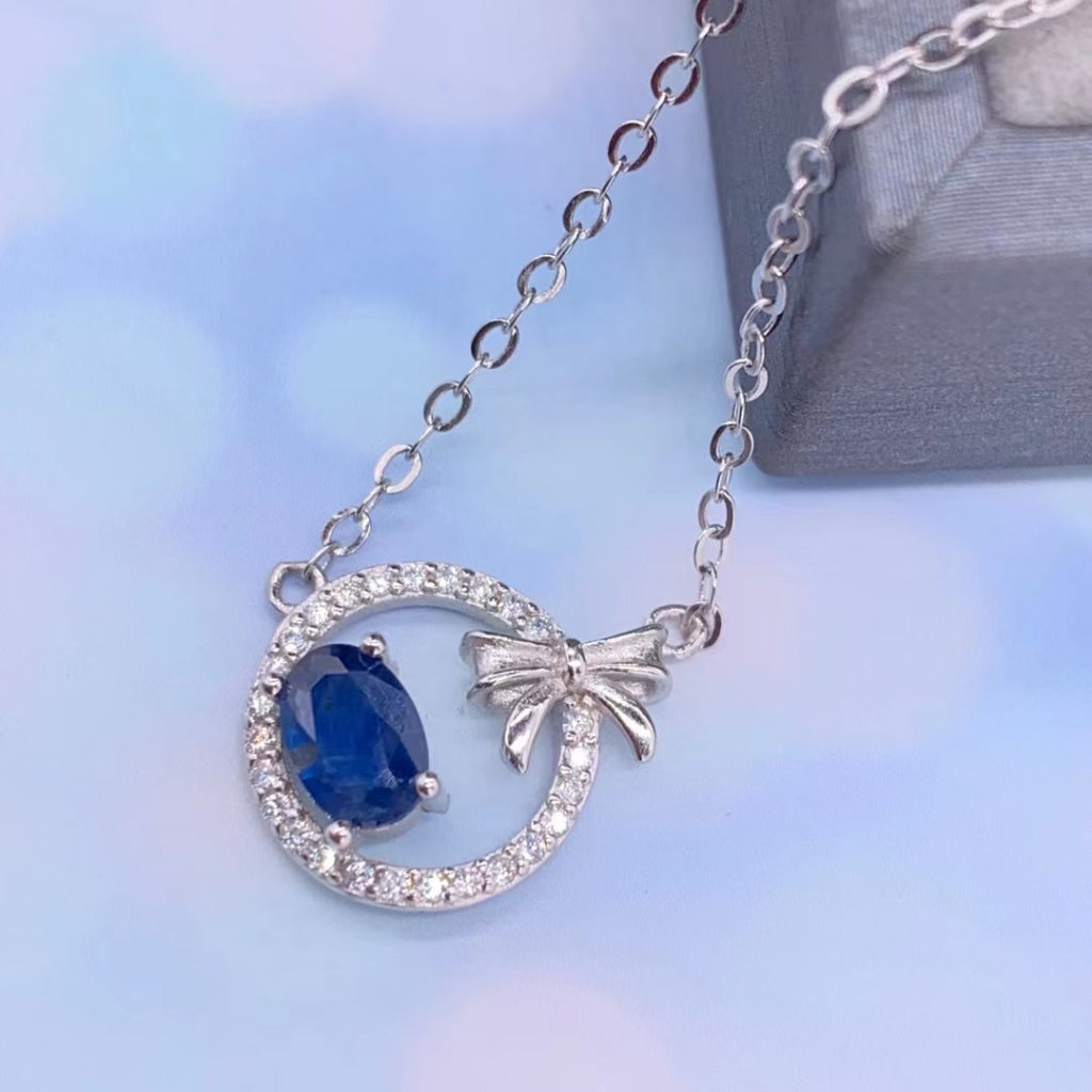 Dây chuyền Sapphire xanh hình con bướm S925 Dây chuyền bạc