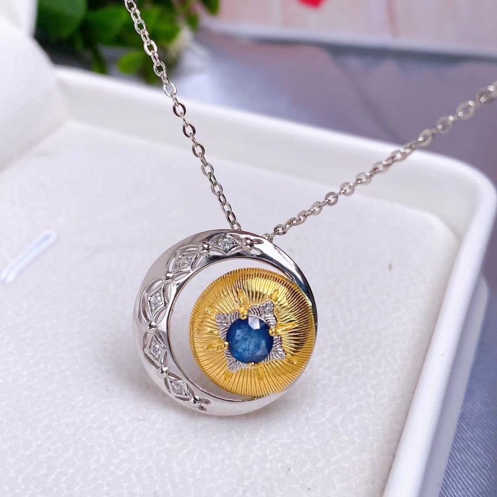 blue Sapphire pendant S925 silver sterling gemstone round oval fashion design jewelry