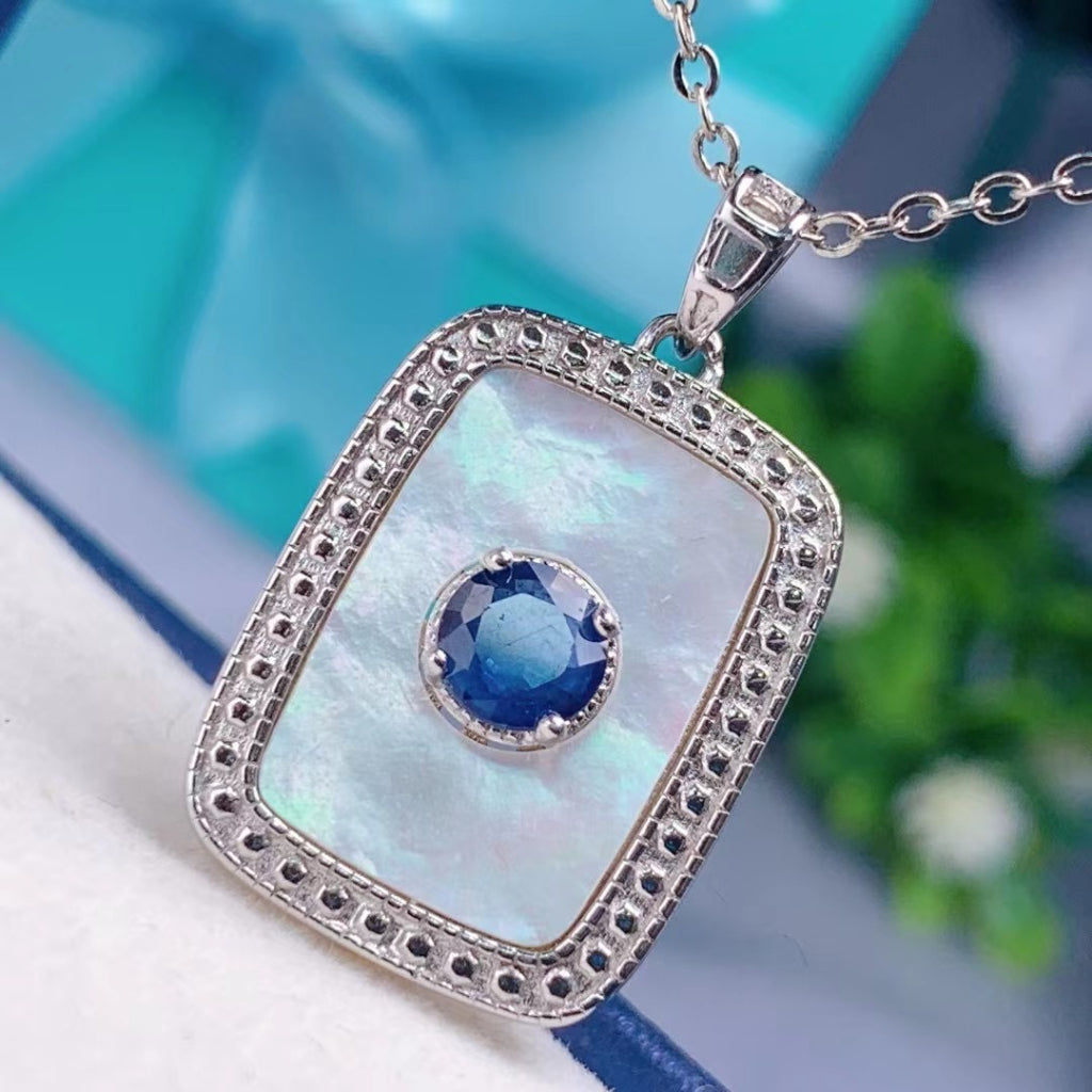 blue Sapphire pendant S925 silver sterling gemstone round oval fashion design jewelry