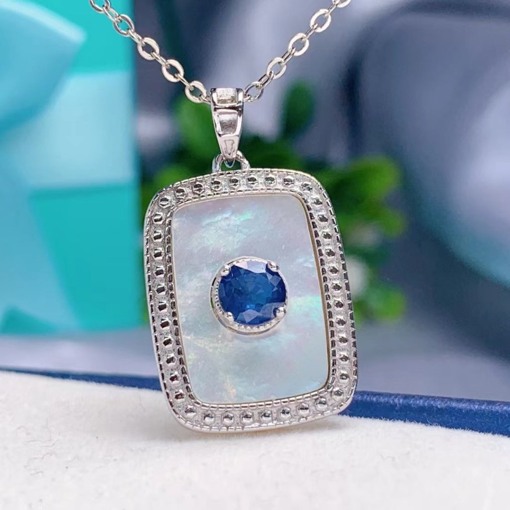 blue Sapphire pendant S925 silver sterling gemstone round oval fashion design jewelry
