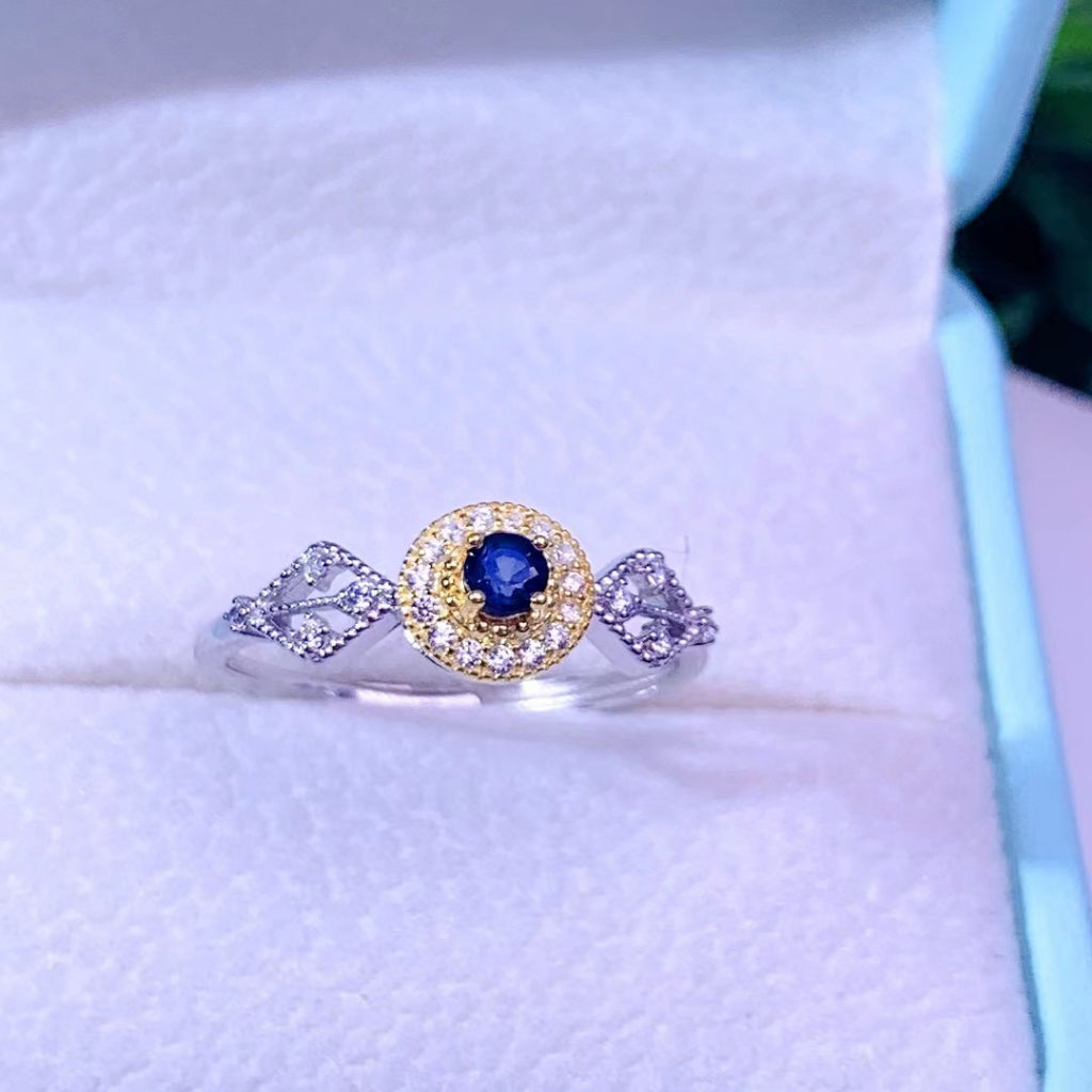 Sapphire Ring S925 Silver Rings Auspicious Flower Rabbit Gourd Fashion Design Jewellery Adjustable Size