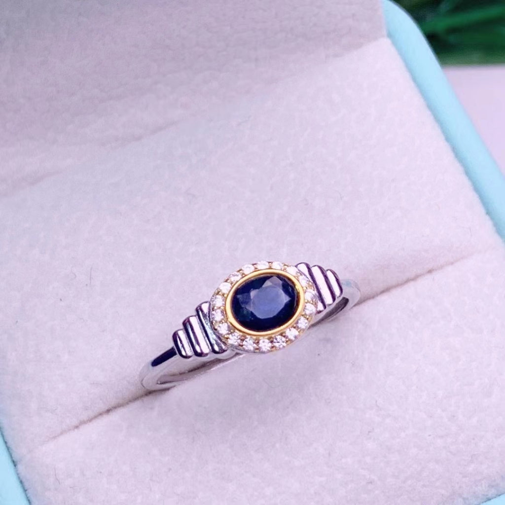 Sapphire Ring S925 Silver Rings Auspicious Flower Rabbit Gourd Fashion Design Jewellery Adjustable Size