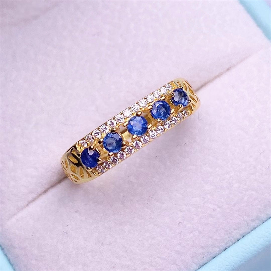 Sapphire Ring S925 Silver Rings Auspicious Flower Rabbit Gourd Fashion Design Jewellery Adjustable Size