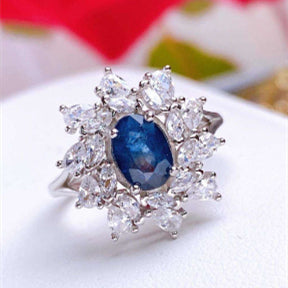 Sapphire Ring S925 Silver Rings Auspicious Flower Rabbit Gourd Fashion Design Jewellery Adjustable Size