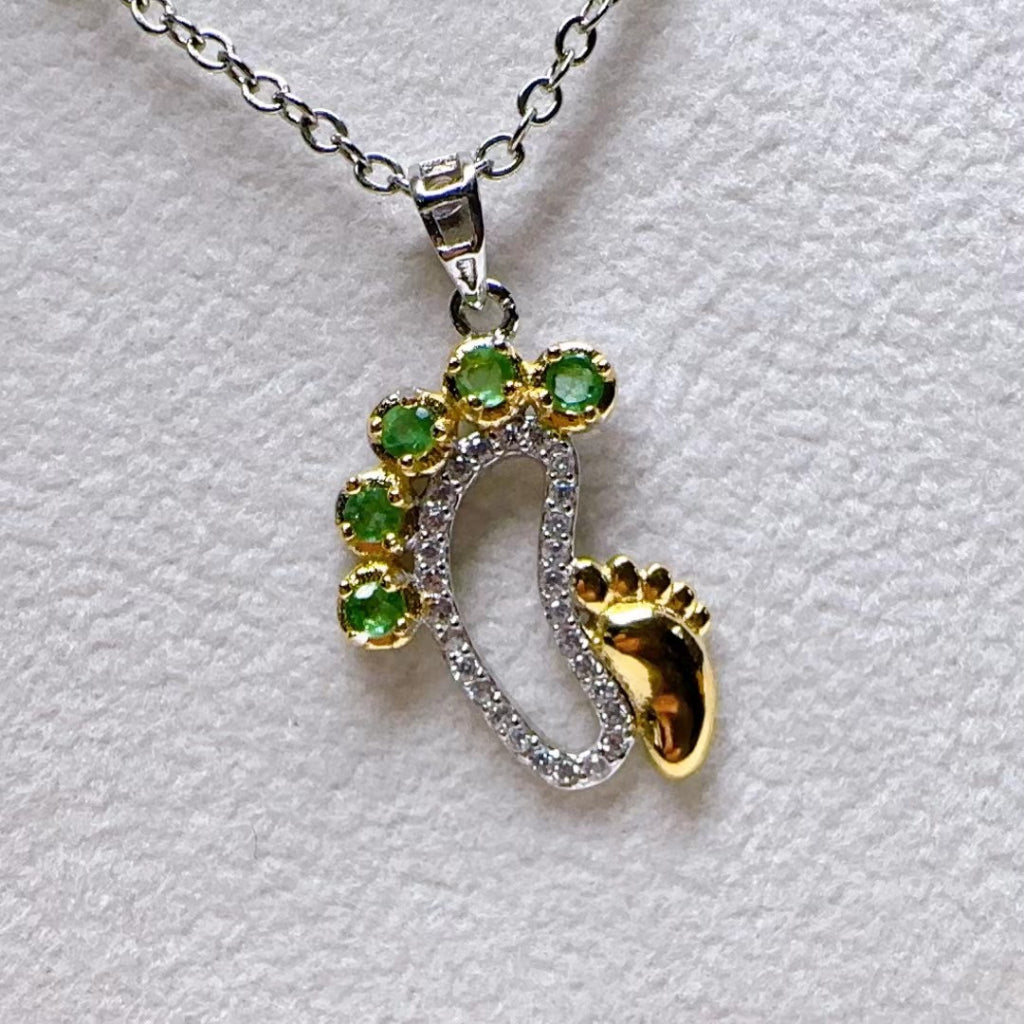 Emerald Pendant S925 Silver Sterling Pendants Round Bowknot Cute Design Jewellery Copper Chain