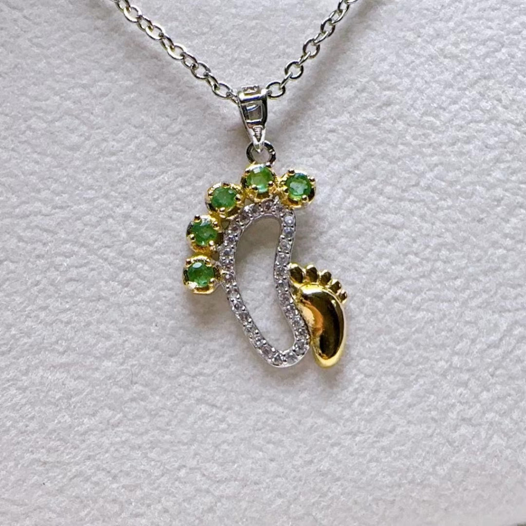 Emerald Pendant S925 Silver Sterling Pendants Round Bowknot Cute Design Jewellery Copper Chain