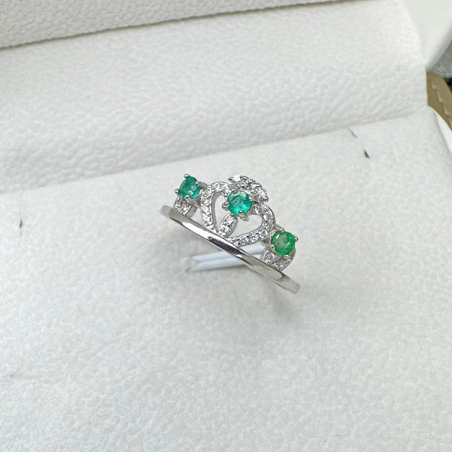 Emerald Ring Crown Butterfly Cute Design S925 Silver Sterling Adjustable Size Rings Jewellery