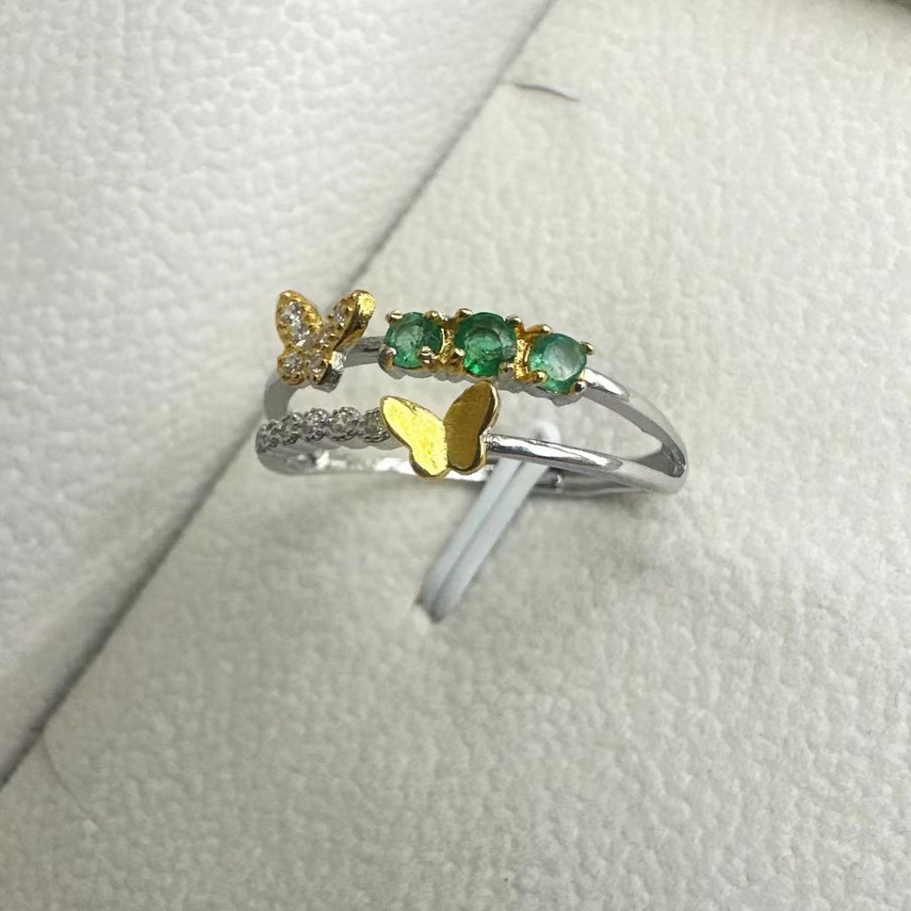 Emerald Ring Crown Butterfly Cute Design S925 Silver Sterling Adjustable Size Rings Jewellery