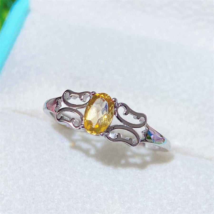 Citrine ring S925 silver sterling adjustable free size oval Citrine 4x6mm
