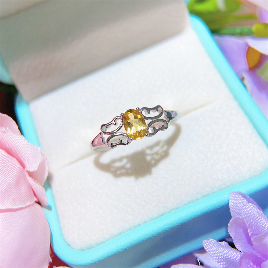 Citrine ring S925 silver sterling adjustable free size oval Citrine 4x6mm