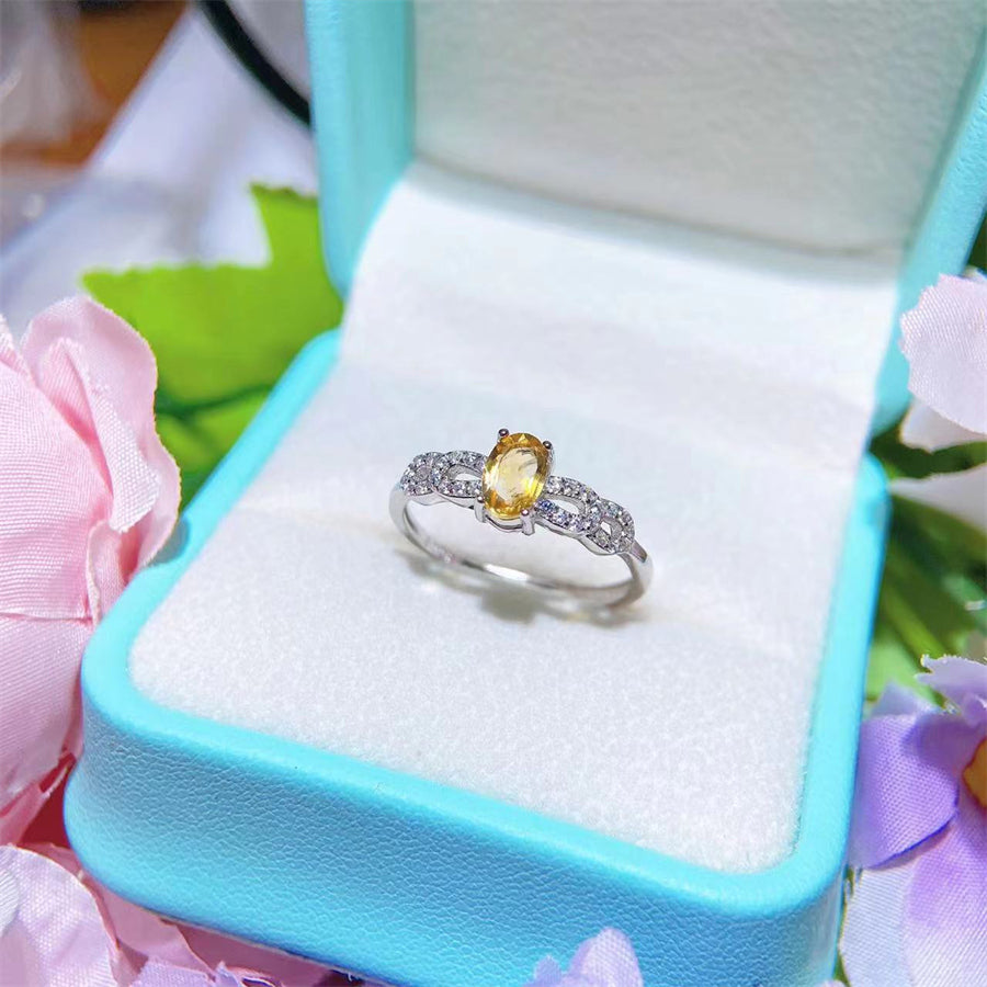 Citrine ring S925 silver sterling adjustable free size oval Citrine 4x6mm