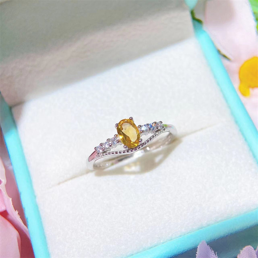 Citrine ring S925 silver sterling adjustable free size oval Citrine 4x6mm