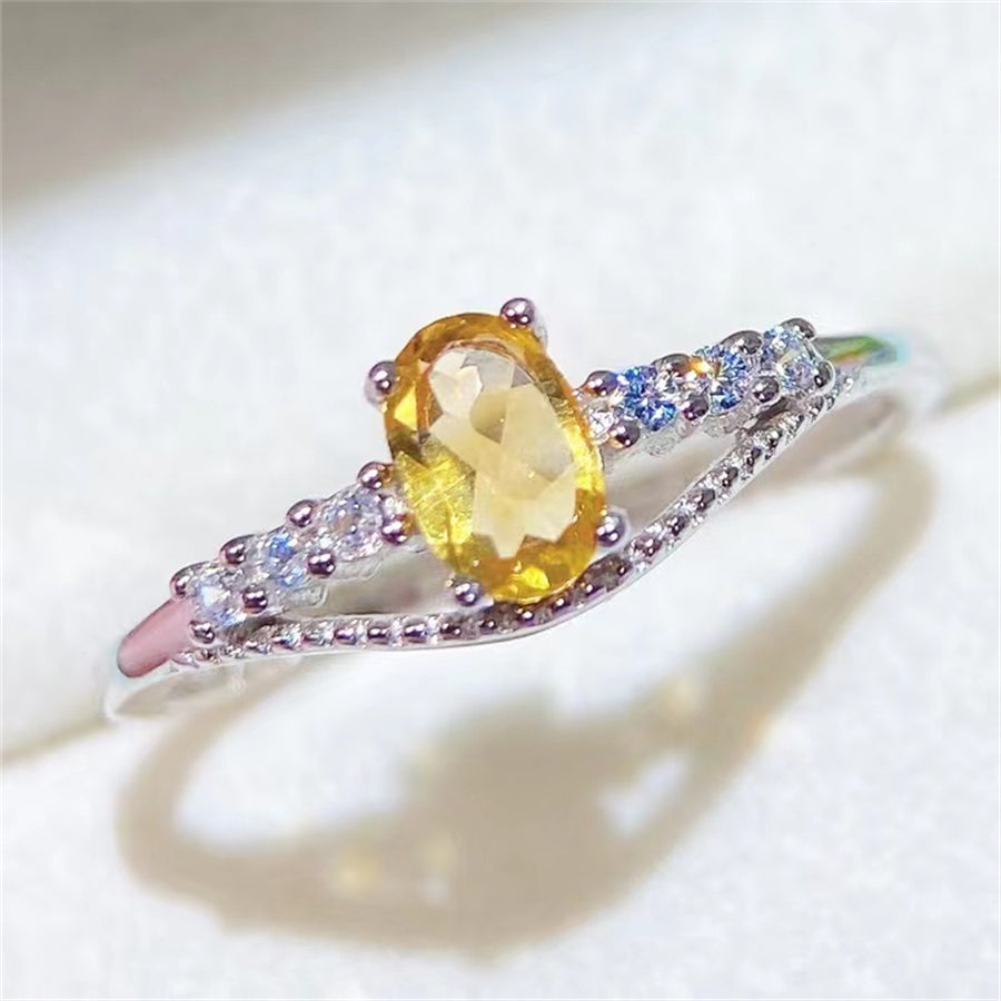 Citrine ring S925 silver sterling adjustable free size oval Citrine 4x6mm