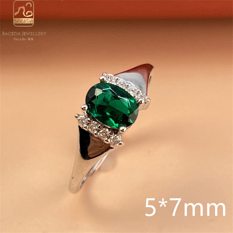 Emerald ring S925 silver sterling gemstones oval rectangle square round free size