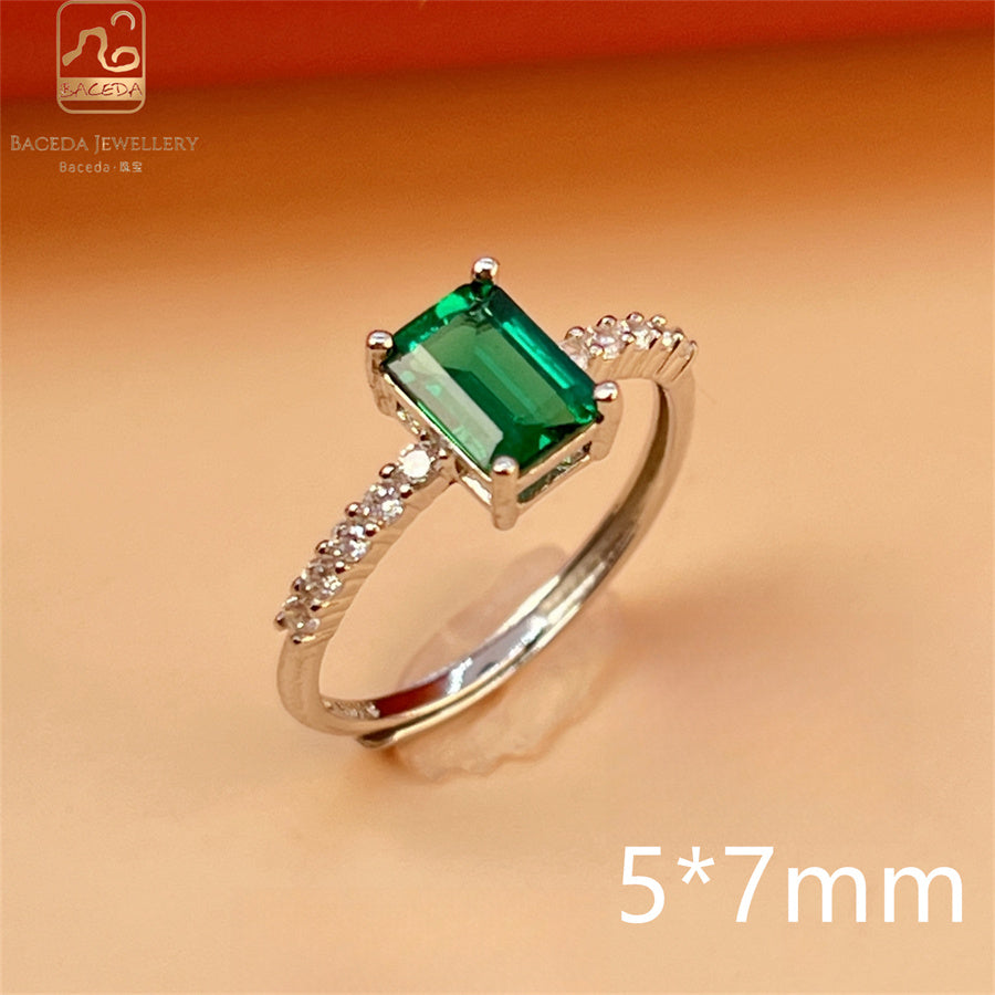 Emerald ring S925 silver sterling gemstones oval rectangle square round free size