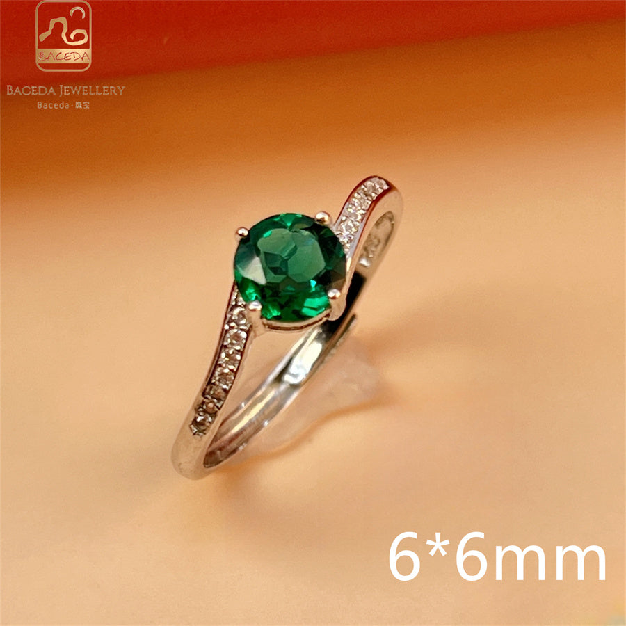 Emerald ring S925 silver sterling gemstones oval rectangle square round free size